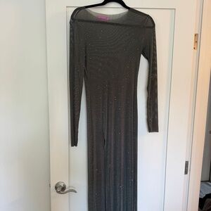 Edikted Glitter Mesh Slitted Maxi Dress Size M